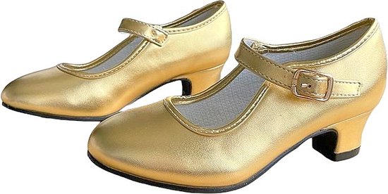 Elsa & Anna schoenen goud - Spaanse Prinsessen schoenen - maat 30 (binnenmaat 19,5 cm) bij verkleed jurk verkleedkleren