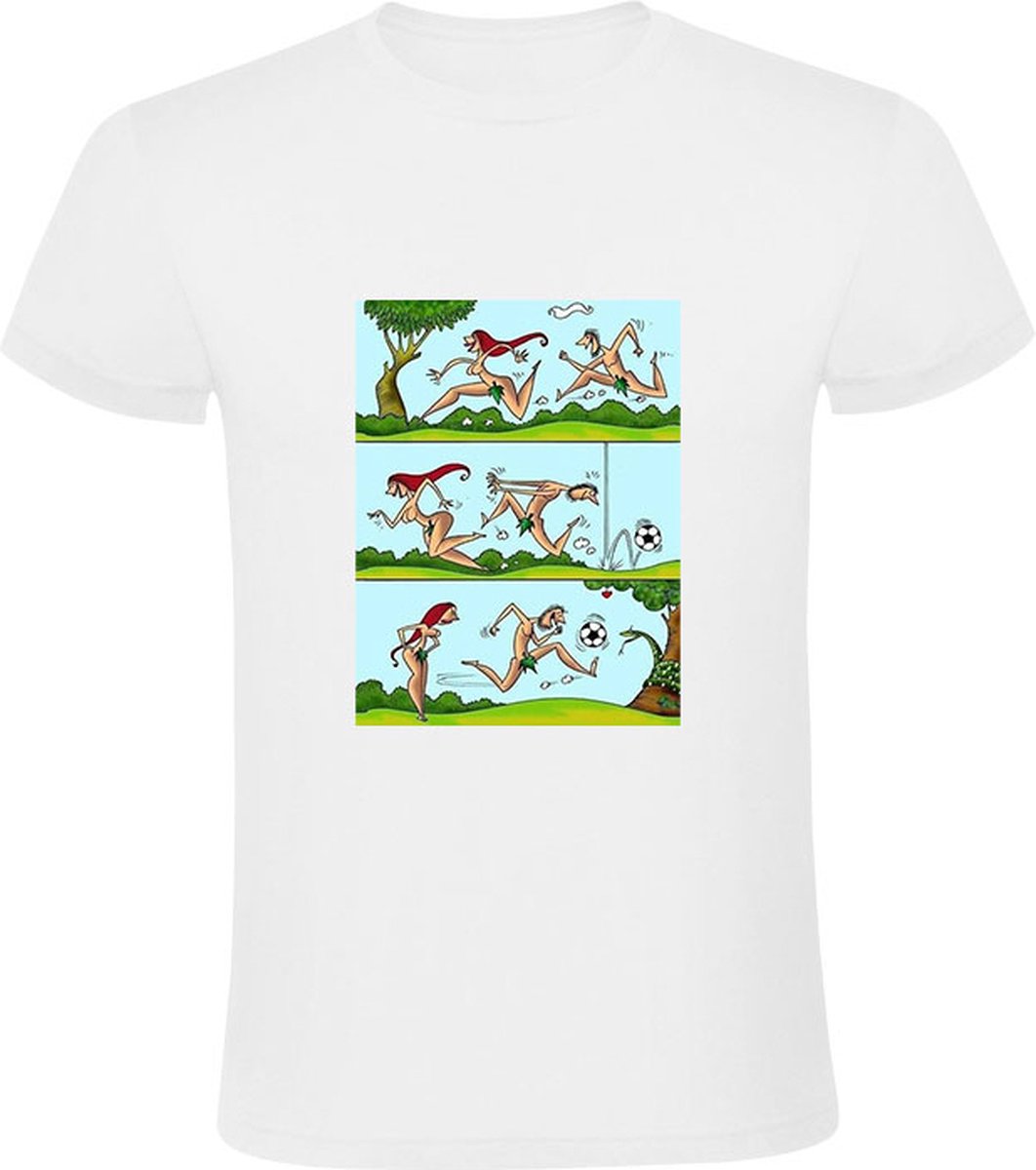 Grappig Heren T-shirt - voetbal - naakt - man - vrouw - grappig