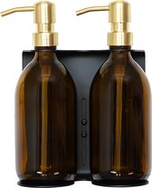 Porte-pompe à savon Acier inoxydable Zwart avec Distributeurs de savon | Double | 500 ml d'or