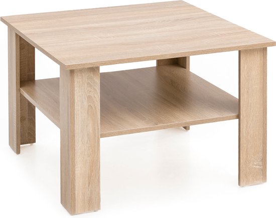 Rootz Salontafel - Sonoma Eiken - Design Houten Tafel met Plank - Loungetafel met Opbergruimte - Woonkamer Salontafel - 60x42x60cm