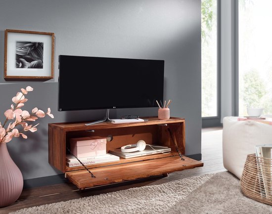 Rootz TV-meubel - Lowboard - TV-dressoir met vouwdeur - Modern TV-meubel - TV-meubel in de woonkamer - Massief Sheeshamhout - 92x44x35 cm