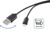 Renkforce USB-kabel USB 2.0 USB-A stekker, Apple Lightning stekker 1.00 m Zwart Stekker past op beide manieren, Verguld