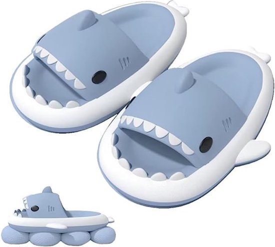 Geweo Shark Slippers - Haai Slides - Haaien Badslippers - EVA -Blauw en Wit - Maat 4344