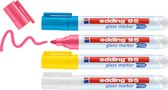 edding 95/4 S glasmarker set - assorti licht 4 stuks: geel, roze, lichtblauw, wit- zonder pompsysteem direct te gebruiken - 1,5-3mm