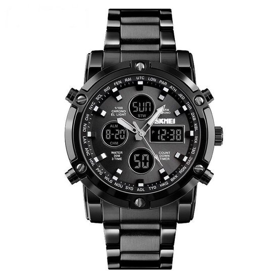 Horloges voor mannen-Roestvrijstaal Waterdicht Design-Heren Horloge-Digitale Horloge-cadeau-Black