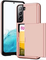 Hoesje met Pasjeshouder geschikt voor Samsung Galaxy S22 Plus - Back Cover SlideCase Roségoud