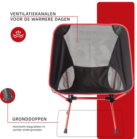 Campingstoel – Campingstoel opvouwbaar – Visstoel – Vouwstoel – Strandstoel – Inklapbaar – Lichtgewicht – Outdoor Stoel – 890 gram - Rood