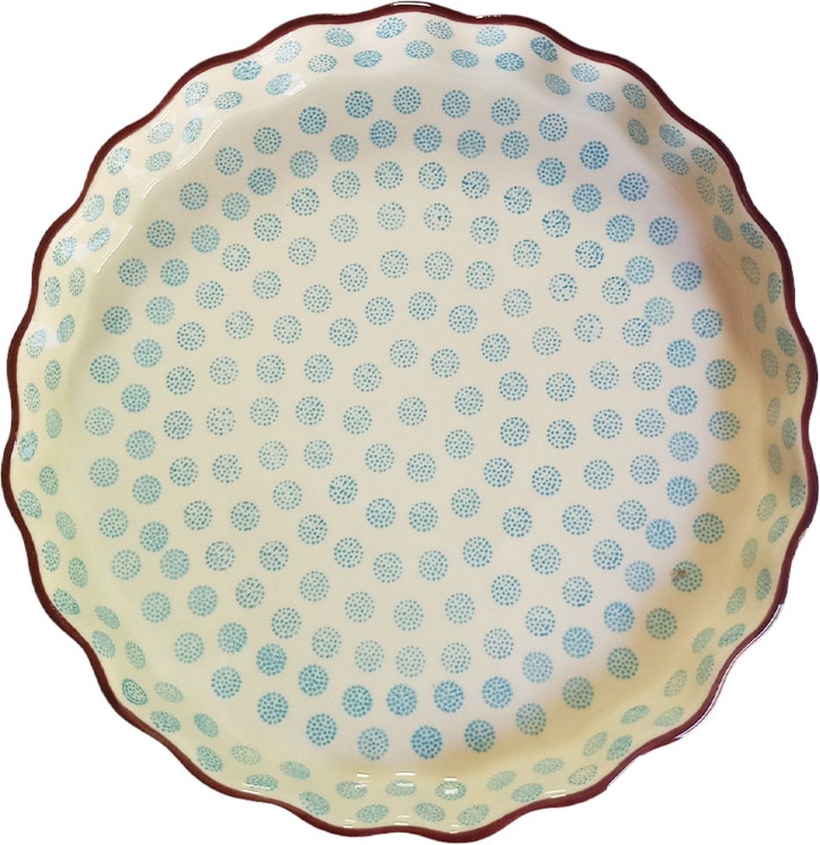Floz Design aardewerk quichevorm - taartvorm van steen - blauw patroon - 27 cm - fairtrade