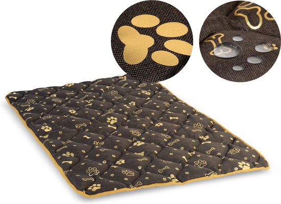 Foto: Aio dierenmat hondenbedmat 100 x 70 cm waterproof bones gold