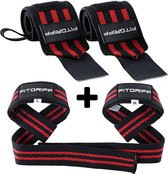 Set polsbanden + hijsbanden - voor fitness, krachttraining en bodybuilding - voor mannen en vrouwen, rood
