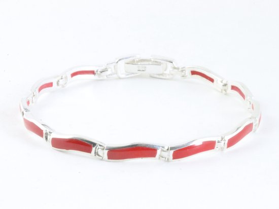 Fijne hoogglans zilveren armband met rode koraal steen