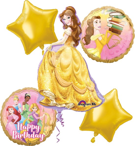 Disney Princess – Belle en het Beest - Ballon set Happy Birthday – 5-Delig – Helium ballon – Folieballon - Verjaardag.