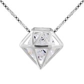 Zilveren ketting dames | Zilveren ketting met hanger, opengewerkte diamantvorm met kristal