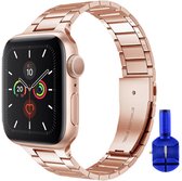 By Qubix compatible Apple Watch bandje staal - 42mm - 44mm - 45mm - 49mm - RVS metaal schakelband - Champagne goud