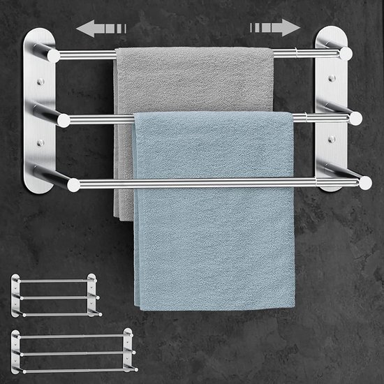 Porte-serviettes sans perçage, porte-serviettes de bain mural avec 2 porte- serviettes, porte-serviettes d