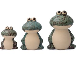 Decoratieve figuren set van keramiek - dierfiguren voor binnen en buiten - decoratieve artikelen voor huis en tuin - dieren tuindecoratie woonkamerdecoratie (kikker set van 3) groen)