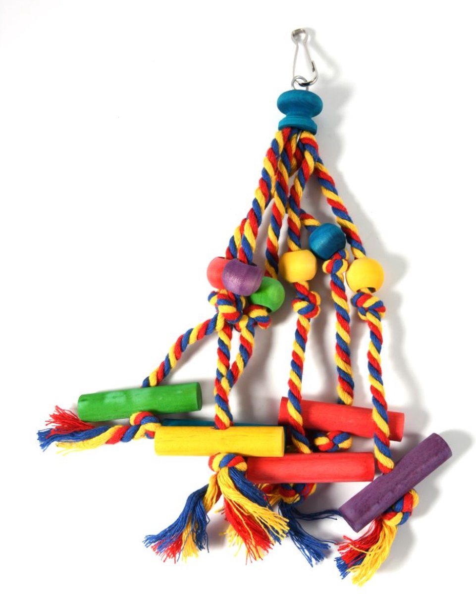 Vogelspeelgoed touw en houten klossen 9*30cm