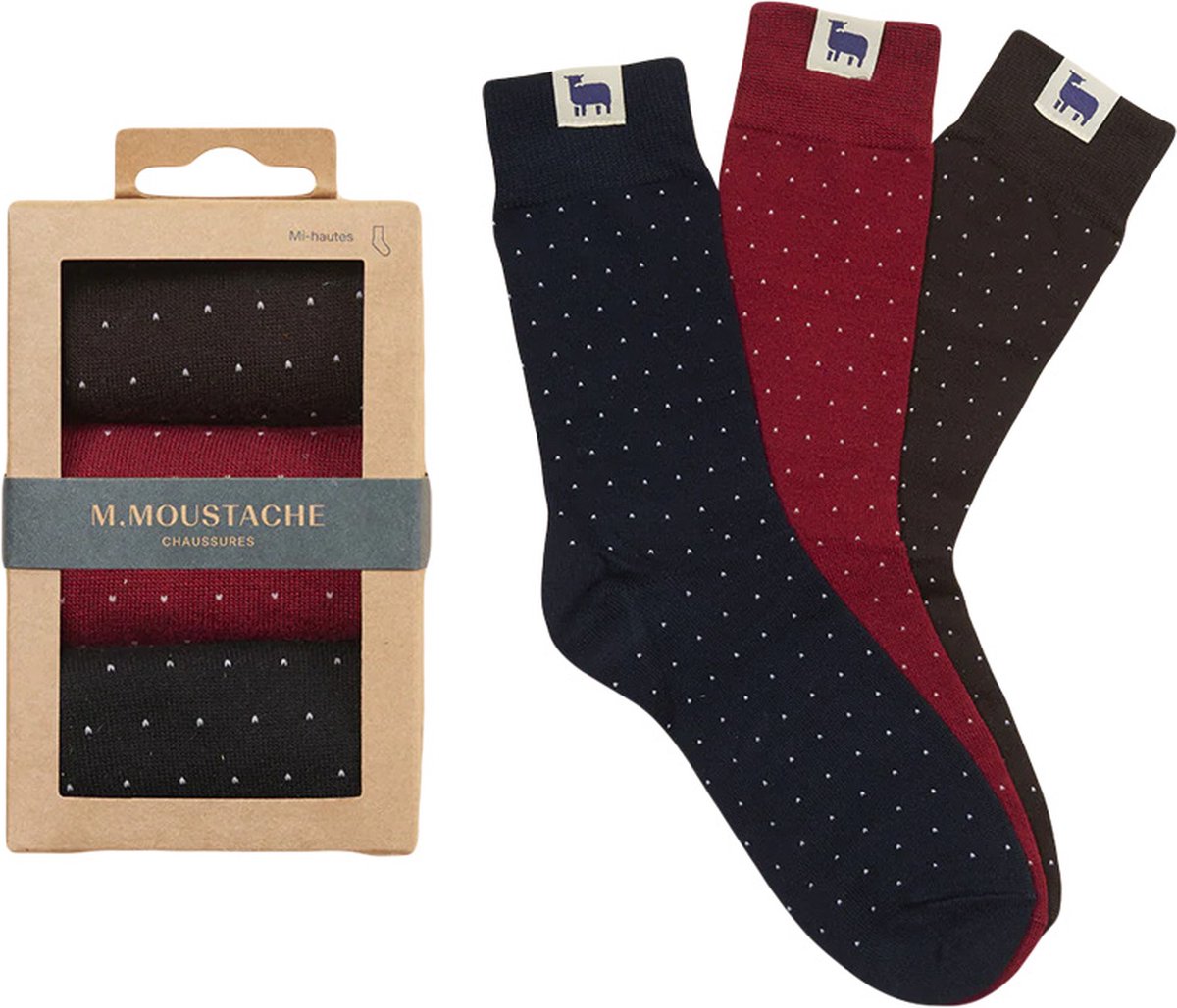 M. Moustache heren giftbox 3P sokken dot multi - 43-45