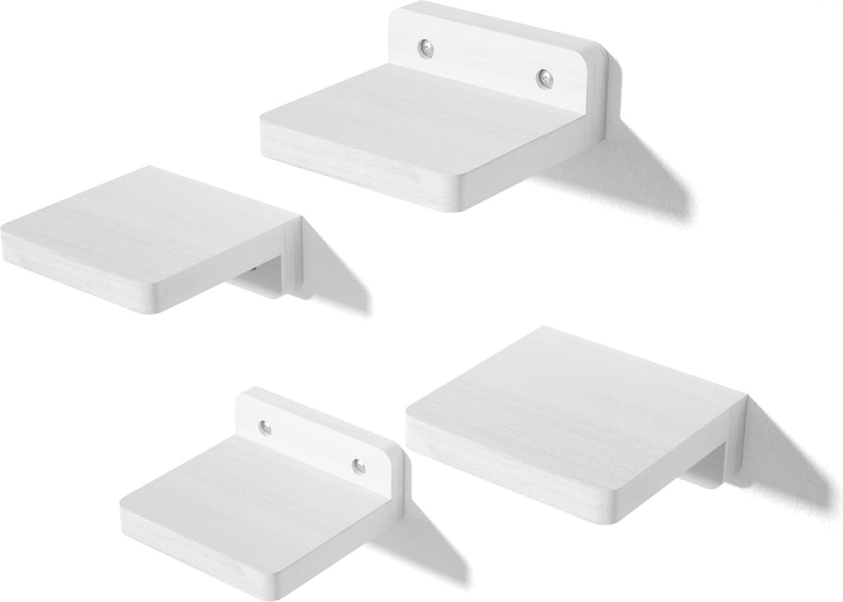 MITREL Kleine Zwevende Planken voor Muur, Set van 4, Houten Vierkante