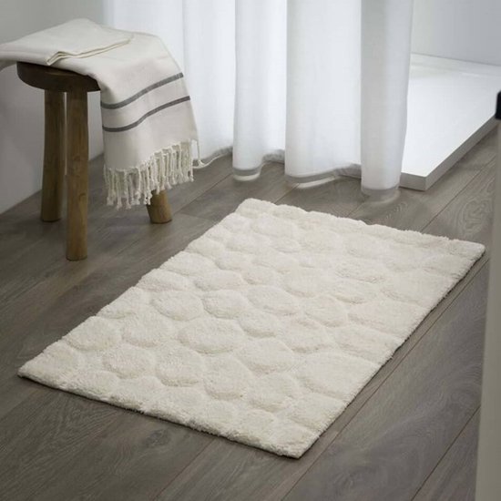 Extra Zachte Badmat 90 x 60 cm Ivoor Beige met patroon | geschikt voor vloerverwarming | Douche mat – Badkamermat – Vloermat – Extra zachte mat