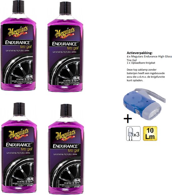 Meguiars Endurance High Gloss Gel pour pneus 473 ml - 4 pièces + lampe de poche/Squeeze Cat