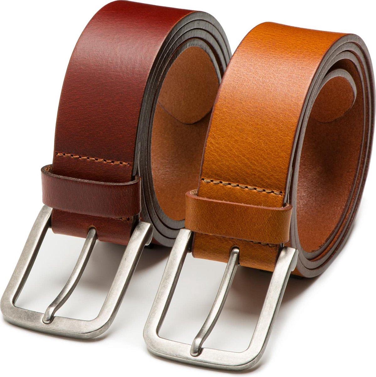 DTCH.FIT Herenriem Leer Mason - Riem Cognac & Bruin - Jeans Broekriem - Riemmaat 85cm - Totale lengte 100cm - 2 Stuks