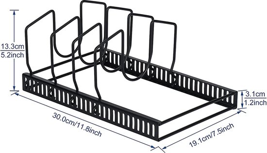 Toplife 3 additional dividers for pot lid holder, black, 21 cm (depth) x 13.2 cm (height