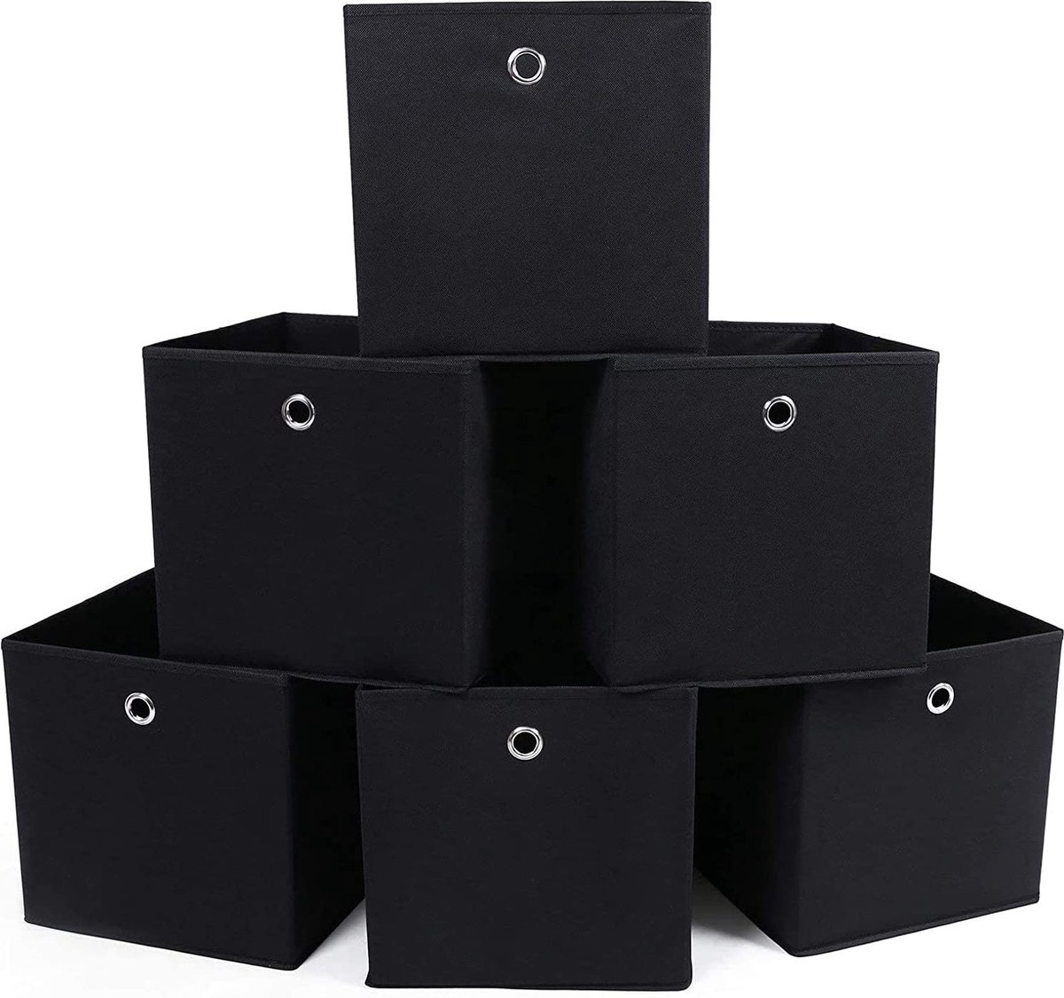 Opbergdozen, set van 6, vouwbare stoffen dozen, non-woven, kubussen, opbergmanden, organizer voor speelgoed, kleding, gevlekt, zwart RFB02H-3,6 Stuk