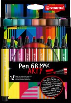 STABILO Pen 68 MAX - ARTY - Stylo feutre Premium à pointe biseautée épaisse - Coffret de 18 pièces - Avec 18 couleurs différentes