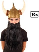 10x Baard met snor 35 cm steil haar zwart - Viking stoer festival thema feest party