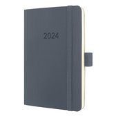 Sigel agenda 2024 - Conceptum - A6 - softcover - 2 pagina's / 1 week - donkergrijs - SI-C2437