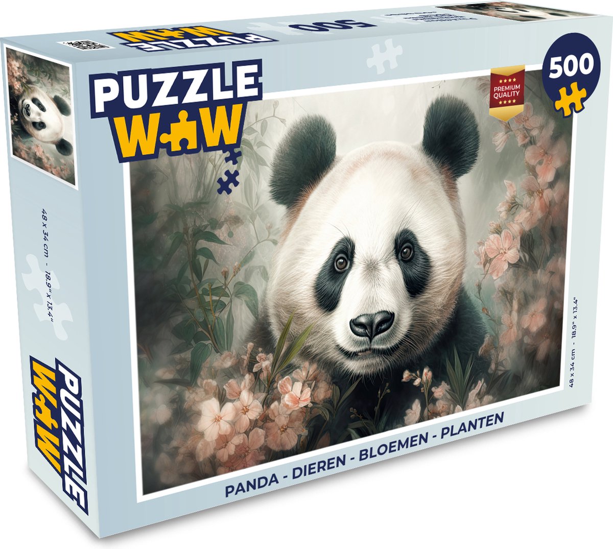 Puzzel Panda - Dieren - Bloemen - Planten - Legpuzzel - Puzzel 500 stukjes