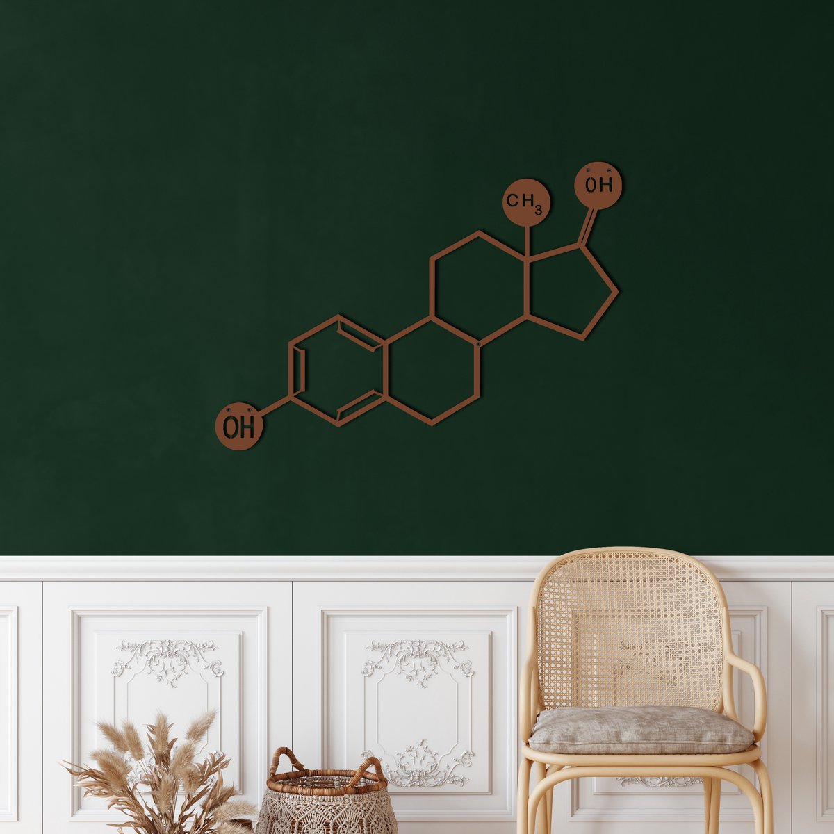 Wanddecoratie | Oestrogeen Molecuul / Estrogen Molecule| Metal - Wall Art | Muurdecoratie | Woonkamer | Buiten Decor |Bronze| 60x42cm