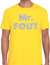 Mr. Fout zilveren glitter tekst t-shirt geel heren - Foute party kleding XXL