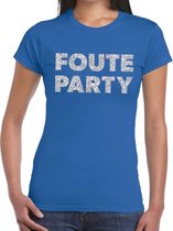 Foute Party zilveren glitter tekst t-shirt blauw dames L