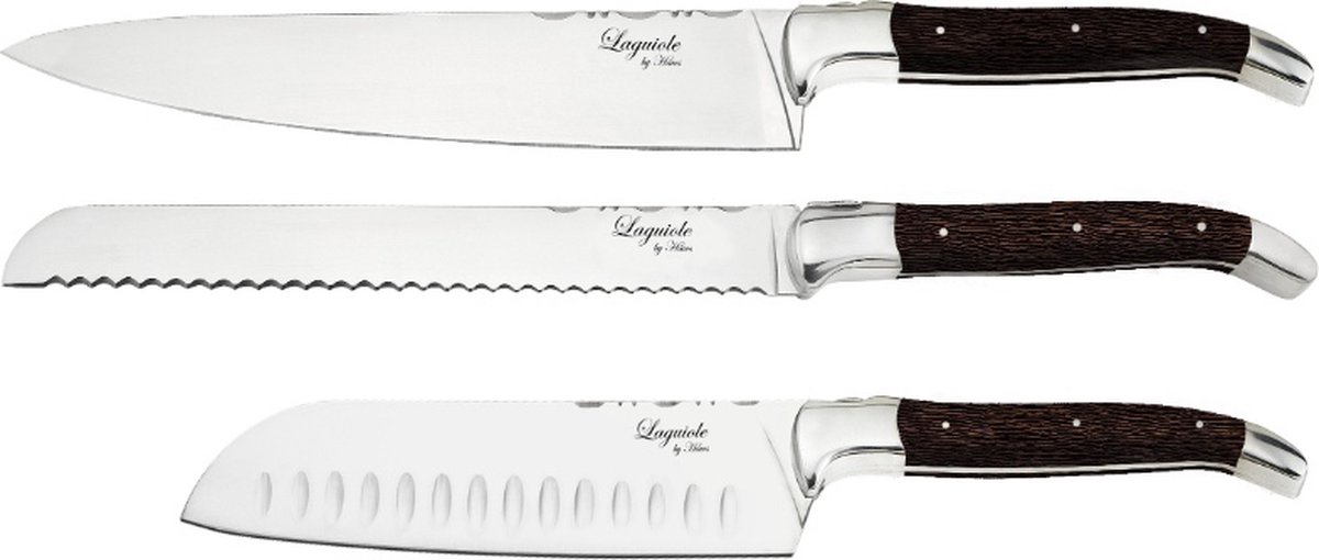Messenset, 3 delig, Wengéhout/RVS, Bruin - Koksmes, Santokumes, Broodmes - Laguiole by Haws