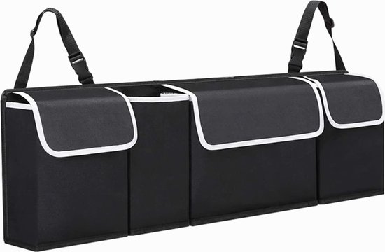Auto Organizer Kofferbak, Auto Organizer, Autostoel Organizer, Auto Accessories, Universele Kofferbak Opbergtas Multi Pockets Auto Achterbank, Autostoel Rugleuning Organisator, Houdt Auto Netjes En Schoon, 4Zakken, Zwart, 90x25x12 cm