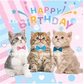 24 servetten Happy Cats pastel - kat - poes - huisdier - servet - happy birthday - decoratie - kitten - verjaardag