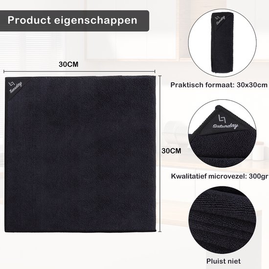 Lopoleis Chiffons Microfibre Anthracite - Set de 7 pièces étiquetées avec les jours de la semaine - Lavettes Microfibre - Lingettes Nettoyantes - Lingettes démaquillantes Nettoyantes - 40 x 40 cm