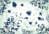 Fotobehang - Vlies Behang - Geverfde Turquoise Bloemen - 254 x 184 cm