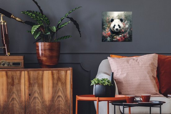 Poster Panda - Wilde dieren - Bloemen - Natuur - 30x30 cm