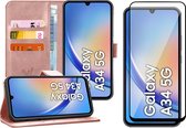 Hoesje geschikt voor Samsung Galaxy A34 - Screen Protector FullGuard - Book Case Leer Pasjeshouder Roségoud & Screenprotector