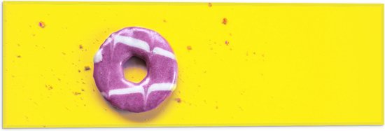 Vlag - Roze Donut met Gele Achtergrond - 60x20 cm Foto op Polyester Vlag