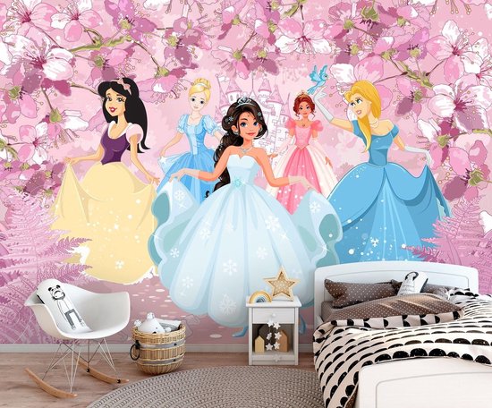 Papier peint photo - Papier peint intissé - Princesses Disney devant le  château de... | bol
