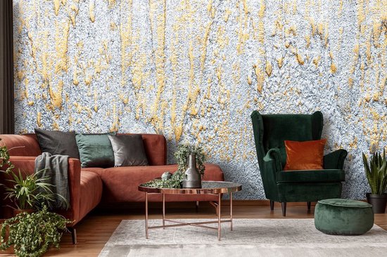 Papier peint photo King - Papier peint photo - Or avec mur Argent - Doré - Argent - 312 x 219 cm