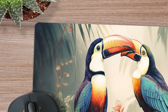 Bureau onderlegger 80x40 cm - Muismat Toekan - Vogels - Bloemen - Natuur - Jungle - Bureaulegger xl - Desk mat beschermer - Computer muismatten