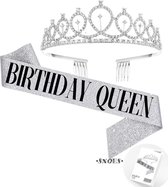 Snoes * Zilver Verjaardag Kroon Tiara en Sjerp * Birthday Queen * Silver/Glitter * Jarige versiering * Dress up for your Birthday *