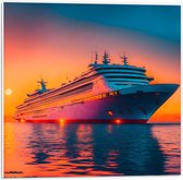 PVC Schuimplaat - Enorm Cruiseschip Varend over het Water tijdens Zonsondergang - 50x50 cm Foto op PVC Schuimplaat (Met Ophangsysteem)