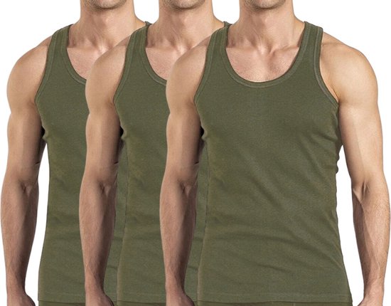 3 stuks onderhemd - SQOTTON® - 100% katoen - Legergroen - Maat M/L