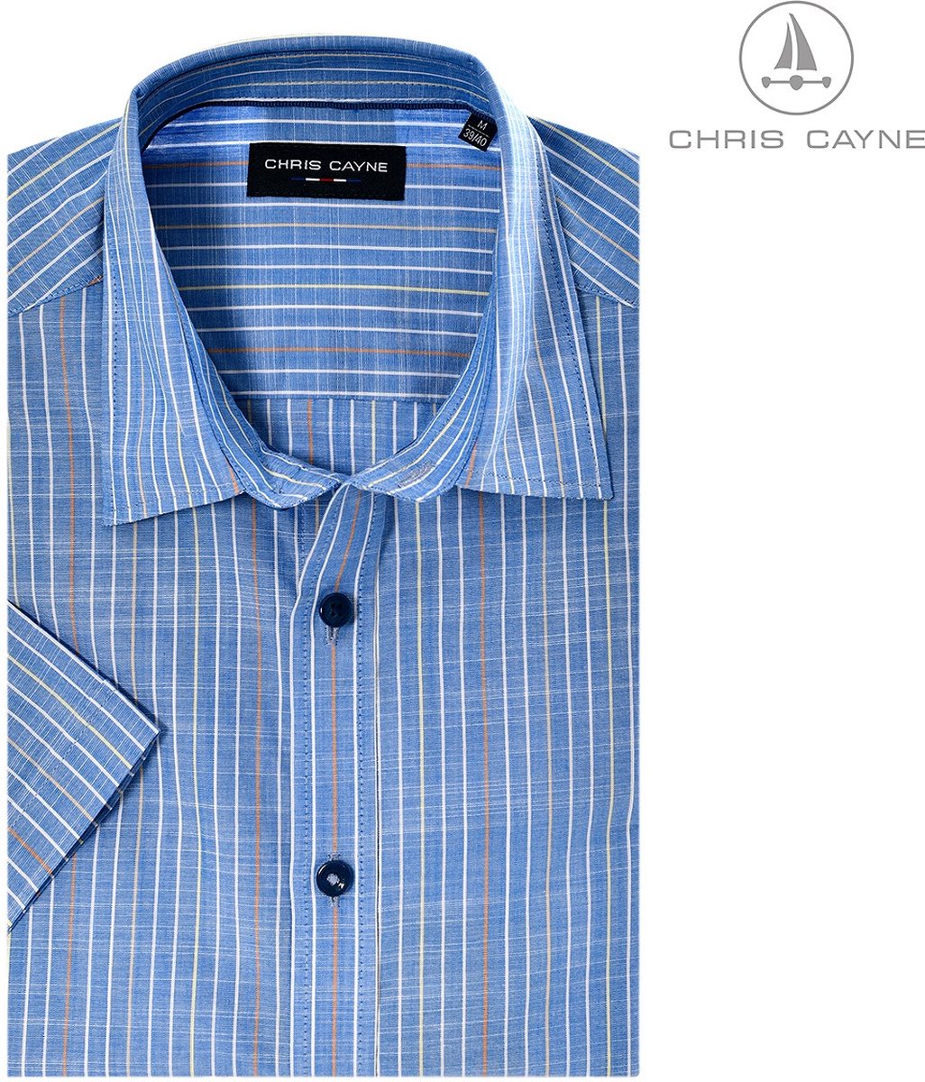 Chris Cayne heren blouse - overhemd heren - korte mouwen - blauwe dunne streep - 2453 - maat M